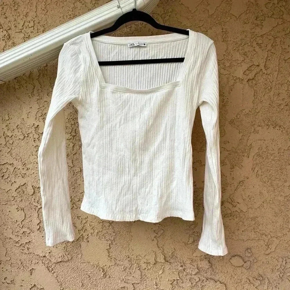Zara Tops - Zara Women's Square Neck White Shirt